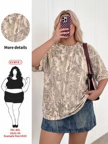 SHEIN CURVE+ Plus Size 22W Plus Size Casual Minimalist Loose Round Neck Women's T-Shirt Suitable For Autumn/Winter - Multicolor - View 2