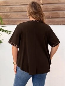 SHEIN CURVE+ Plus Size Women's Rhinestone Decorated Front Button Elegant Long Sleeve White Shirt - Brown - View 2