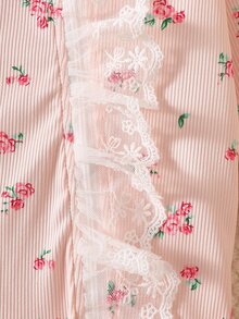 SHEIN 2件組新生女嬰連身褲 小碎花羅紋針織長袖蕾絲荷葉邊飾 秋冬必備附髮帶 粉色可愛 - 淺粉色 - 查看 8