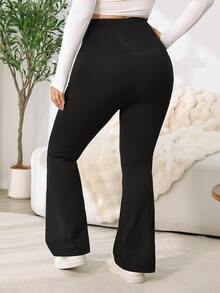 Solflare Plus Size Women's All-Season Black Tummy Control Waist-Cinching Flare Leg Pants - Black - View 2