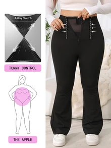 Solflare Plus Size Women's All-Season Black Tummy Control Waist-Cinching Flare Leg Pants - Black - View 1