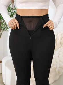 Solflare Plus Size Women's All-Season Black Tummy Control Waist-Cinching Flare Leg Pants - Black - View 5