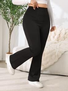 Solflare Plus Size Women's All-Season Black Tummy Control Waist-Cinching Flare Leg Pants - Black - View 3