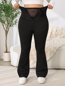 Solflare Plus Size Women's All-Season Black Tummy Control Waist-Cinching Flare Leg Pants - Black - View 7