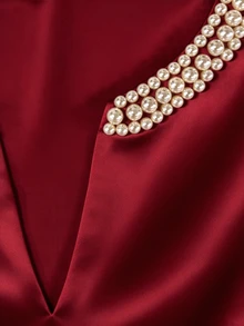 GlowEve CURVE Plus Size Autumn Fashion Casual Versatile Satin Beaded Burgundy Blouse - Burgundy - View 4