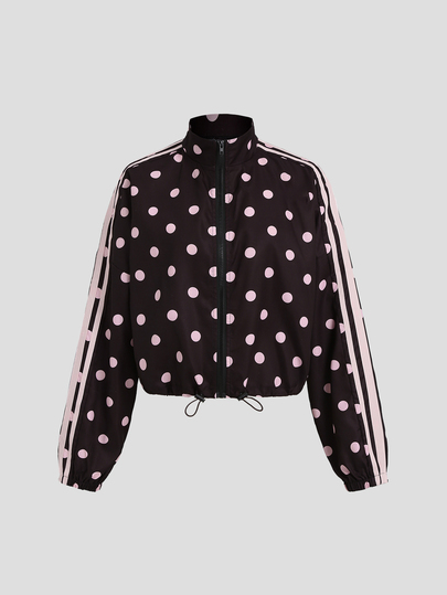 Sweetra Women's Fashion Urban Casual Pink And Black Polka Dot Polka Dot Jacket Go Out Everyday Going Out Office Fall Streetwear