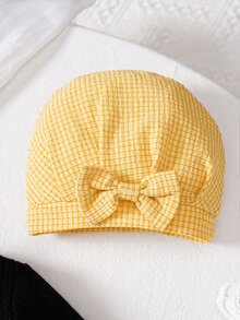 SHEIN 4件組女嬰優雅可愛Daddy's Girl套裝，粗花呢紋理裙、提花針織毛衣、圍巾與帽子，秋冬款黑色淺黃色 - 芥末黃 - 查看 9