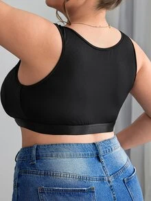 SHEIN CURVE+ بليزر بسيط بإغلاق أمامي للحجم الكبير، كاميسول منحني، بوهيمي للعطلات - الأسود - مشاهدة 6