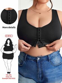 SHEIN CURVE+ بليزر بسيط بإغلاق أمامي للحجم الكبير، كاميسول منحني، بوهيمي للعطلات - الأسود - مشاهدة 1