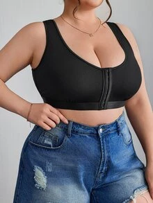 SHEIN CURVE+ بليزر بسيط بإغلاق أمامي للحجم الكبير، كاميسول منحني، بوهيمي للعطلات - الأسود - مشاهدة 4
