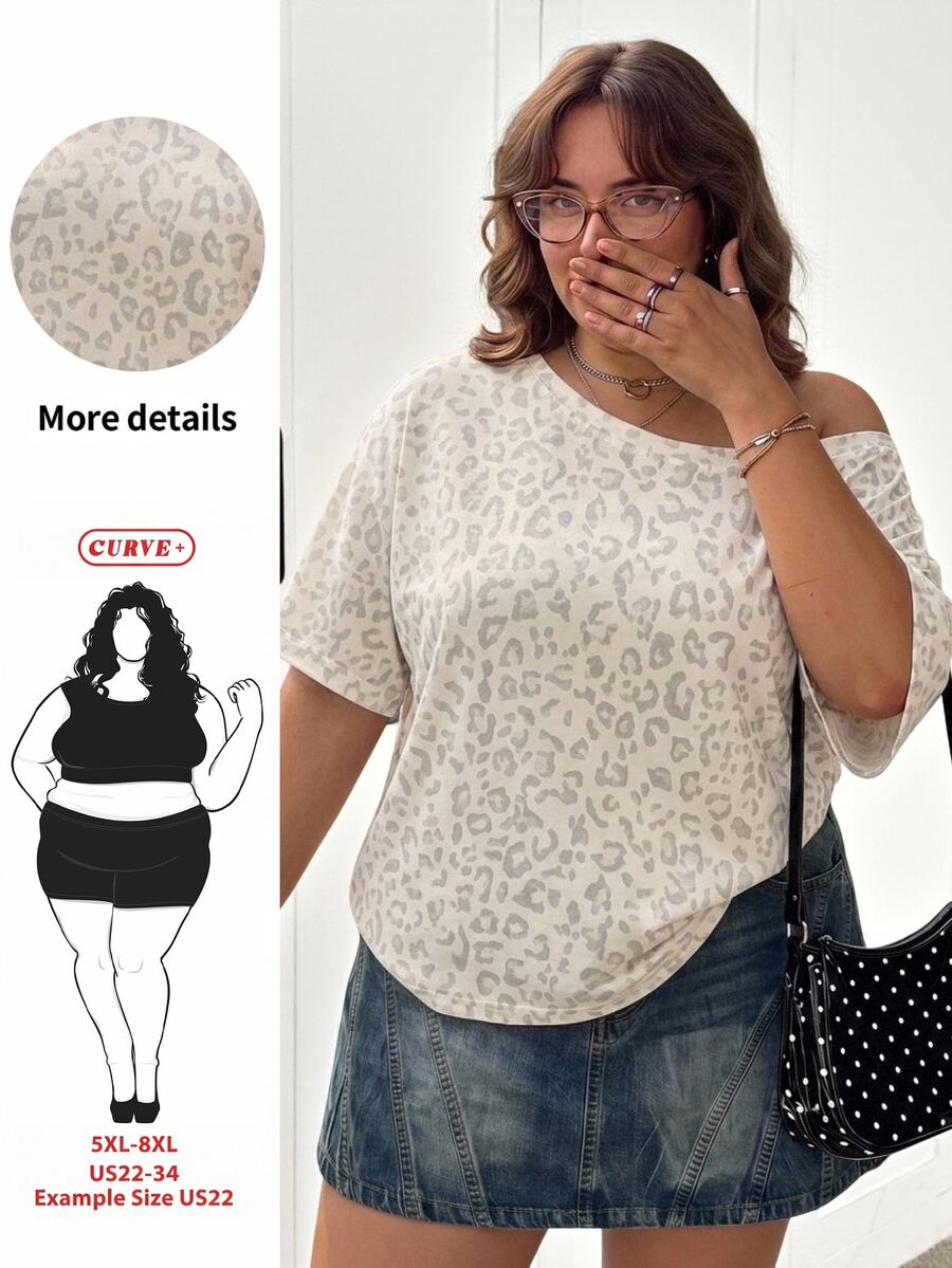 SHEIN CURVE+ تي شيرت نسائي كاجوال بسيط بلون موحد مقاس كبير، مناسب للارتداء في الربيع والصيف