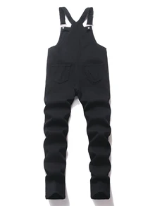 SHEIN Overall Denim Kasual Sehari-hari Motif Kartun Huruf untuk Anak Laki-laki Remaja - Hitam - View 2