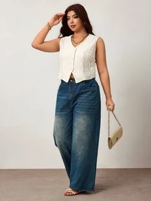 Enliva Plus-Size White Textured Lightweight Vest, Suitable For Women's Office Date Night Wear, Flattering Apple-Shaped Curvy Figures, Summer Wear. Casual - Apricot - View 4
