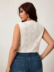 Enliva Plus-Size White Textured Lightweight Vest, Suitable For Women's Office Date Night Wear, Flattering Apple-Shaped Curvy Figures, Summer Wear. Casual - Apricot - View 2