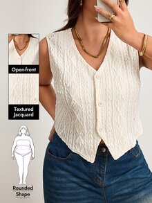 Enliva Plus-Size White Textured Lightweight Vest, Suitable For Women's Office Date Night Wear, Flattering Apple-Shaped Curvy Figures, Summer Wear. Casual - Apricot - View 1