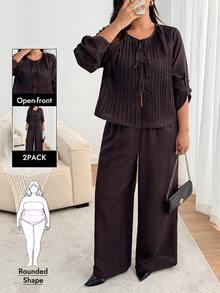 Enliva Plus Size Co-Ords Autumn Brunch Formal Brown Casual Elegant - Brown - View 1