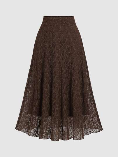 Sweetra Women's Elegant Romantic Vintage Lace Floral Bohemian Vacation Long Skirt, Waist-Flattering Slimming Holiday Style Daily Commute Casual Outing Fashion Versatile A-Line Skirt