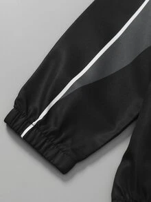 Setelan Anak Laki-Laki 2pcs/Set Jaket Berkerudung dan Celana Olahraga Motif Huruf dan Bintang, Pakaian Olahraga Anak Laki-Laki, Pakaian Musim Gugur, Baju Musim Gugur - Hitam - View 8