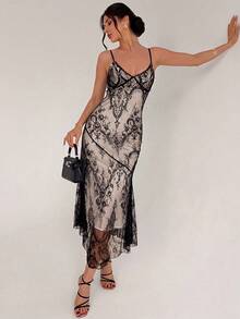 Firerie Women's Summer Elegant Sexy Lace Spaghetti Strap Dress - Black - View 7