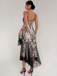 Firerie Women's Summer Elegant Sexy Lace Spaghetti Strap Dress - Black - View 3