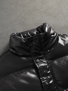 Manfinity Roghcode Men's Solid Color Casual All-Match Streetwear Versatile Goth Winter Padded Coat Vacation Club Black - Black - View 4
