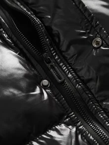 Manfinity Roghcode Men's Solid Color Casual All-Match Streetwear Versatile Goth Winter Padded Coat Vacation Club Black - Black - View 6