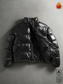 Manfinity Roghcode Men's Solid Color Casual All-Match Streetwear Versatile Goth Winter Padded Coat Vacation Club Black - Black - View 3