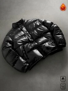 Manfinity Roghcode Men's Solid Color Casual All-Match Streetwear Versatile Goth Winter Padded Coat Vacation Club Black - Black - View 1