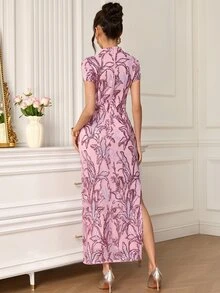 EastFlair Women's Light Pink Floral Sequins Fitted Elegant Dress, Wedding Guest Dress,Wedding Ninang Chinese Style Cheongsam Party - Pink - View 8