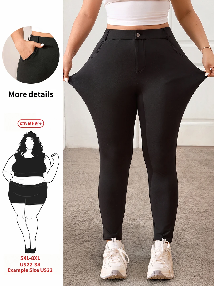 SHEIN CURVE+ بنطلون طويل نسائي أنيق وضيق المقاس الكبير، ربيع/صيف