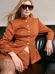 MOTF PREMIUM WOMEN'S AUTUMN/WINTER WOOL BLEND COAT AND SKIRT SET - Coffee Brown - View 8