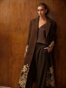 MOTF PREMIUM SINGLE-BREASTED WOOL LONG OVERCOAT WITH GOLD FOIL DETAIL - Mocha Brown - View 6