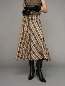 MOTF PREMIUM ROK A-LINE KOTAK-KOTAK PINGGANG LEBAR - Coffee Brown - View 5