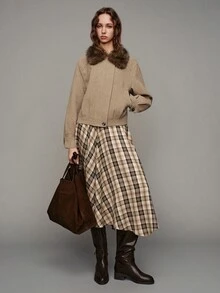 MOTF PREMIUM ROK A-LINE KOTAK-KOTAK PINGGANG LEBAR - Coffee Brown - View 3