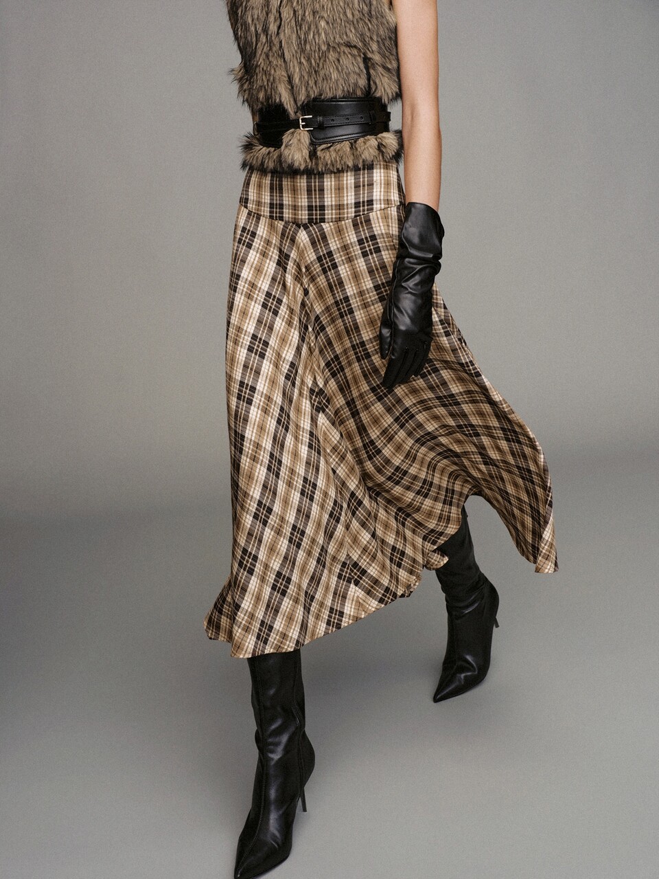 MOTF WIDE WAIST PLAID A-LINE SKIRT