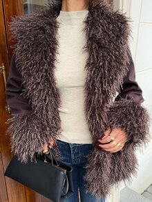 SHEIN EZwear Mantel Bulu Imitasi Tenun Cokelat untuk Wanita - Coffee Brown - View 5