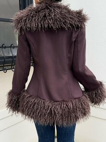 SHEIN EZwear Mantel Bulu Imitasi Tenun Cokelat untuk Wanita - Coffee Brown - View 3