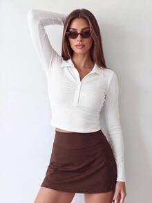SHEIN Dewbera YD3061 White Collared Long Sleeve T-Shirt - White - View 6