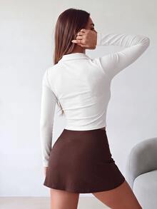 SHEIN Dewbera YD3061 White Collared Long Sleeve T-Shirt - White - View 7