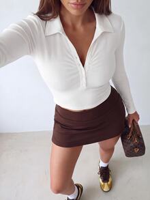 SHEIN Dewbera YD3061 White Collared Long Sleeve T-Shirt - White - View 4