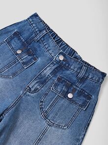 LUMIGAL Women's Solid Color Front Pocket Design Fashion Denim Wide Leg Pants - Blue - View 5