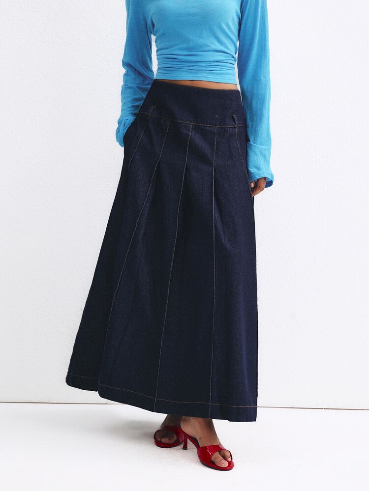 ATUI Studio Women's Solid Color Casual Versatile Daily Wear Skirt - Navy Blue - View 6