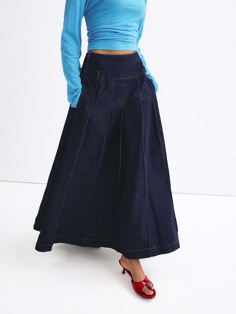 ATUI Studio Women's Solid Color Casual Versatile Daily Wear Skirt - Navy Blue - View 4