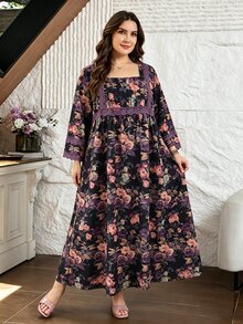 Al Najma Random Floral Print Loose Long Skirt Comfortable Fashion Versatile Daily Plus Size Women's Arabian Dress - Multicolor - View 1