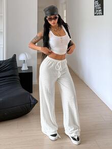 Flirla New Vacation Casual Jacquard Straight Leg Apricot Women's Long Pants - Apricot - View 3