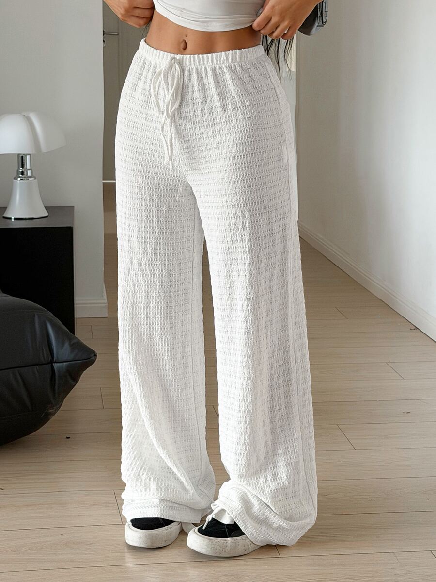 Flirla New Vacation Casual Jacquard Straight Leg Apricot Women's Long Pants - Apricot - View 1