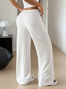 Flirla New Vacation Casual Jacquard Straight Leg Apricot Women's Long Pants - Apricot - View 2