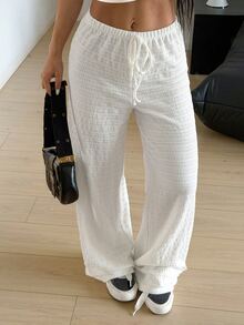 Flirla New Vacation Casual Jacquard Straight Leg Apricot Women's Long Pants - Apricot - View 6