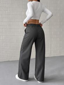 SHEIN EZwear New 2026 Women's Casual Dark Grey Wide-Leg Loose Trousers, Perfect For Everyday Wear In Autumn And Winter. Everyday Daily - Grey - View 3