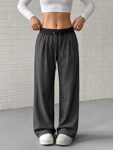 SHEIN EZwear New 2026 Women's Casual Dark Grey Wide-Leg Loose Trousers, Perfect For Everyday Wear In Autumn And Winter. Everyday Daily - Grey - View 7